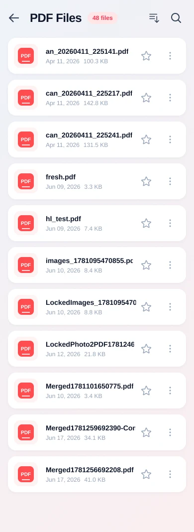 PDF files list screen